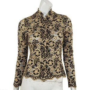 luxury Ann Ferriday vintage lace high neck button up coquette minimalist blouse